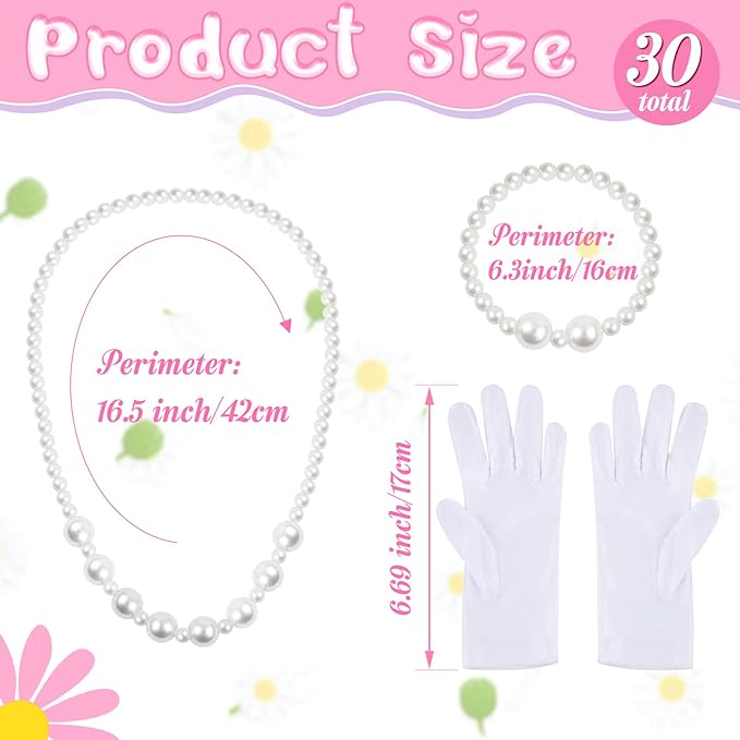 Zhanmai 6 Sets Girls Tea Party Dress Play Set Includes 6 Daisy Tea Party Hats, 6 Straw Purse, 6 Pairs Gloves, 6 Pearl Necklace Bracelet Set for Girls Princess Tea Party Birthday Party Supplies