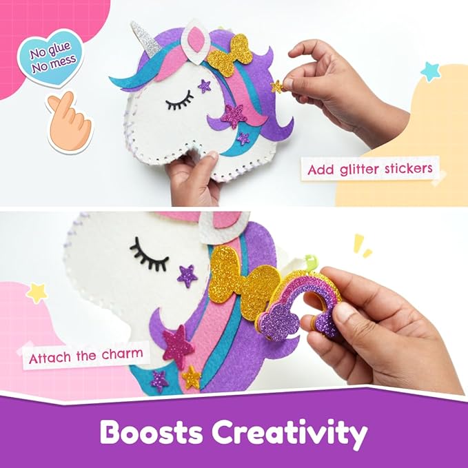 Bloomingo Art & Craft Kit - Unicorn Sling Bag: Fun Mess Free Arts & Craft Kit for Kids; Design Your Own Magical DIY Craft Bag; Birthday Gift for Girls & Boys of Multicolor