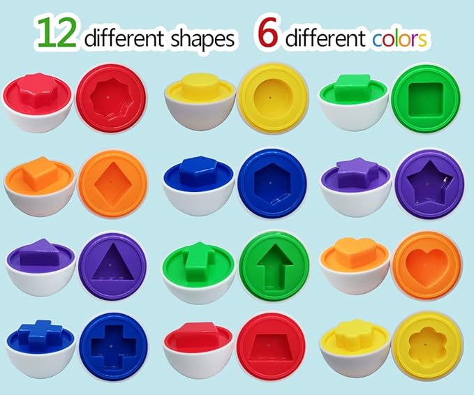 Beakabao 12pcs Color and Shape Matching Egg Set Montessori Toddler Education Classification Toys for Fine Motor Skills of The Fingers Muscles, Preschool Children Smart Puzzles Easter Gifts (Orange)