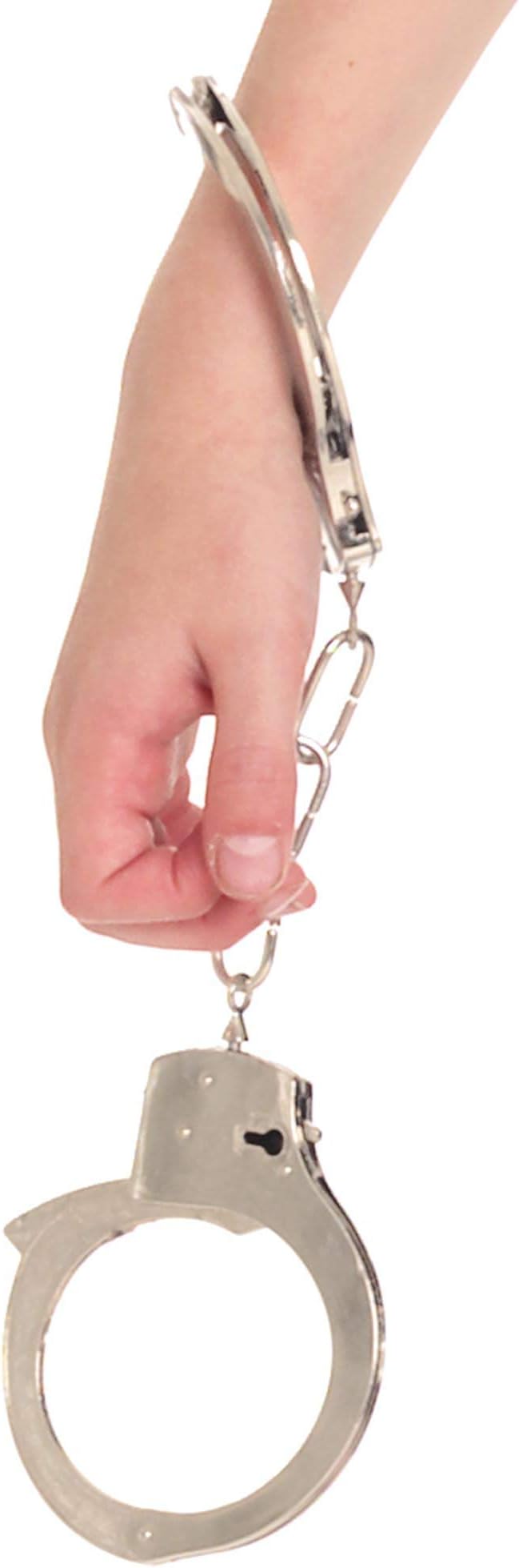 Skeleteen Metal Handcuffs with Keys - Toy Police Costume Prop Accessories Metal Chain Hand Cuffs with Safety Release and Key