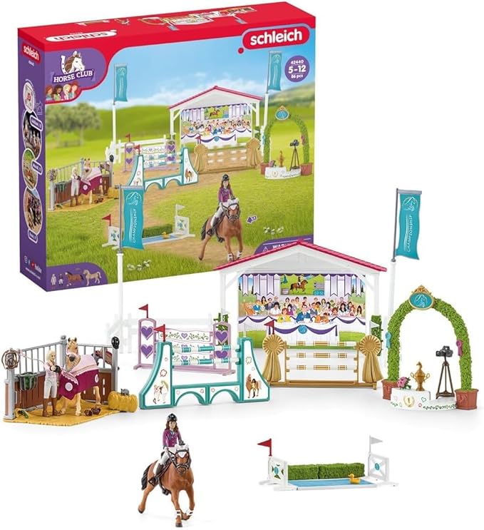 Schleich Horse Club — 86-Piece Friendship Horse Tournament Playset, Horse Playset with Arabian Mare Figurine and 2 Dolls, Horse Toys for Girls and Boys Ages 5+