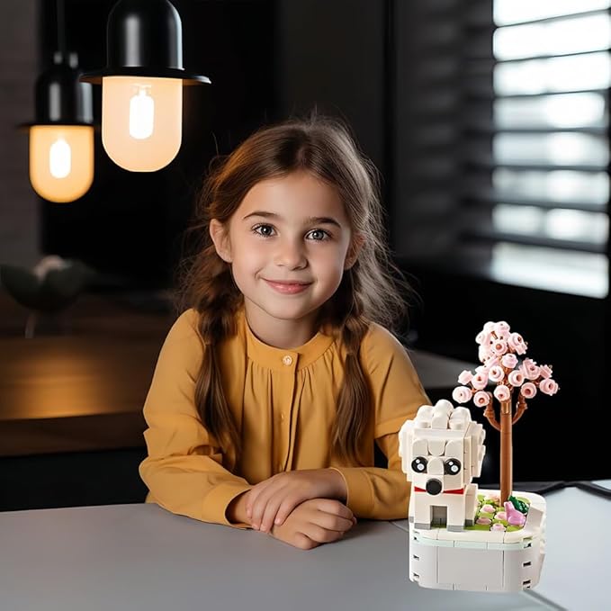 Dog Building Decoration Set Flower Bouquet Blocks- Mini Blocks Arts and Crafts for Kids Ages 6-12+, Home Decor Gifts for Him and Her, Adults(217 PCS)