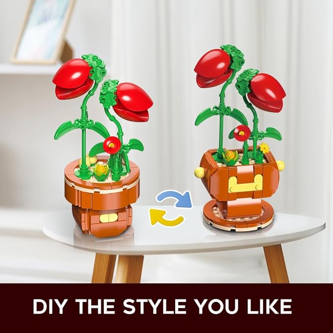 Succulent Flowers Bonsai Building Sets, 8 Packs Botanical Collection Building Block Kit for Home Decor, 1234 PCS Plant Building Toy Gifts for Adults Kids Girls Boys Ages 6 7 8 9 10 11 12+