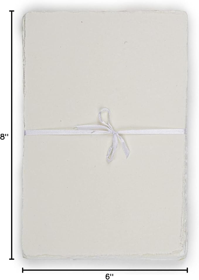 LEATHER VILLAGE Watercolor Paper- 8 X 6 inches, 50 Sheets - Mixed Media Watercolor Paper - 150 GSM Thick Deckle Edge Virgin Cotton Handmade Paper - Off White