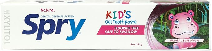 Spry Xylitol Toothpaste for Kids 5oz. Fluoride Free Toothpaste, Teeth Whitening Kids Toothpaste with Xylitol, Natural Breath Freshening, Mouth Moisturizing Ingredients, Bubble Gum (Pack of 1)