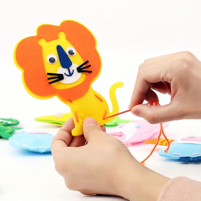 Kids Sewing Kit for Beginner Her His 1st Art & Craft, Includes 3 Stuffed Animal Dolls, Instructions & Plush Felt Materials for Learn to Sew, Embroidery Animal