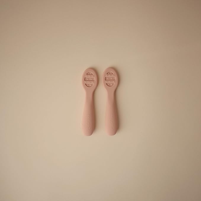 mushie Silicone First Feeding Baby Spoons | 2 Pack (Blush/Shifting Sand)