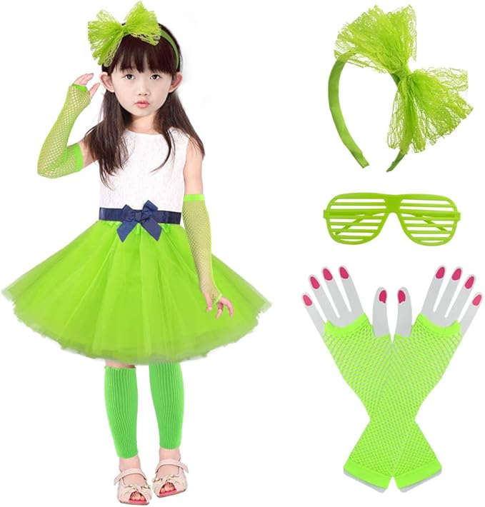 Kids 6 in 1 Costume Accessories 1970s 1980s Fancy Outfits and Dress for Cosplay Party Theme Party for Girl