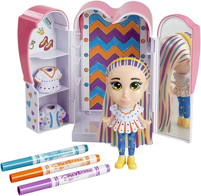 CRAYOLA Colour 'n' Style Friends: Goldie - Catwalk Playset | Colour & Style Your Own Doll, Again and Again! (Includes Magic Dry-Erase Pens) | Ideal For Kids Aged 3+