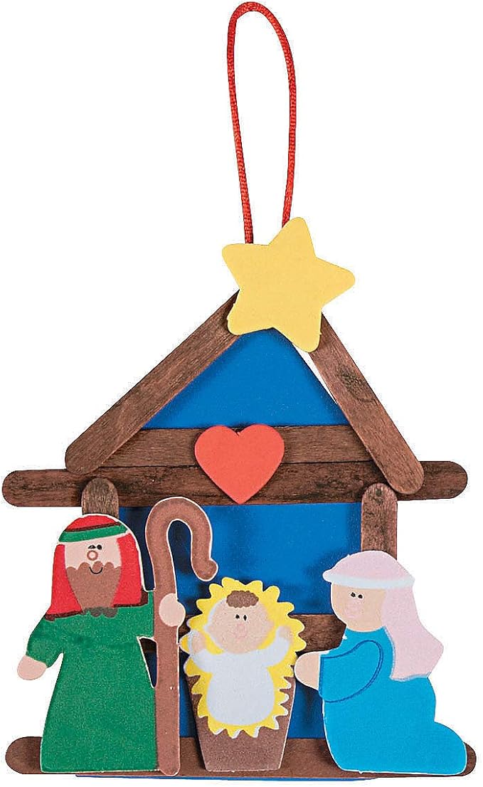 Fun Express Nativity Craft Stick Ornament Craft Kit - Makes 12 - Christmas Crafts for Kids