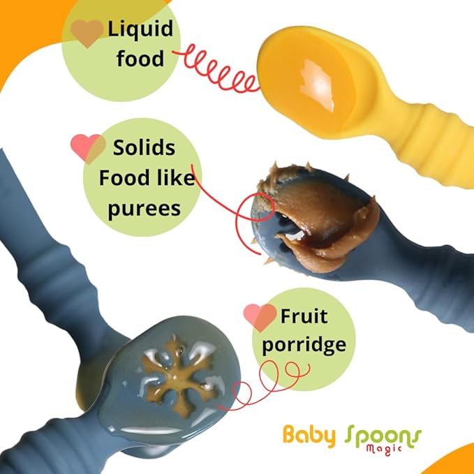 Silicone Baby Feeding set spoons of 2 and case, Baby Utensils for Ages 4 Months +, baby essentials for First Stage, Perfect All Types of Food, Baby Weaning Spoon, baby essentials.