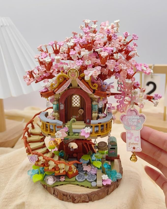 Japanese Sakura Tree House Building Blocks Set, Pink Cherry Tree Bonsai Creative Architecture, Home Decor or Idea Gifts for Adults and Kids, Mini Particles 1149 PCS (1381)