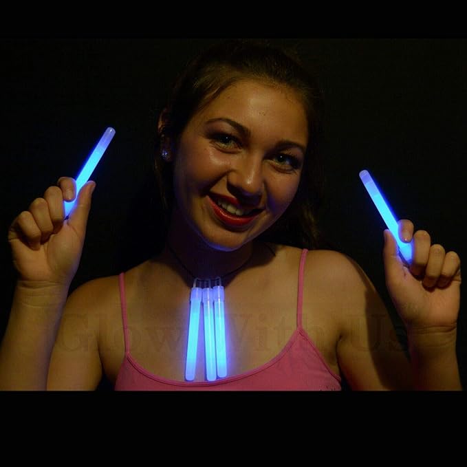 Glow Sticks Bulk Wholesale, 100 4” Blue Glow Stick Light Sticks. Bright Color, Kids Love Them! Glow 8-12 Hrs, 2-Year Shelf Life, Sturdy Packaging, GlowWithUs Brand