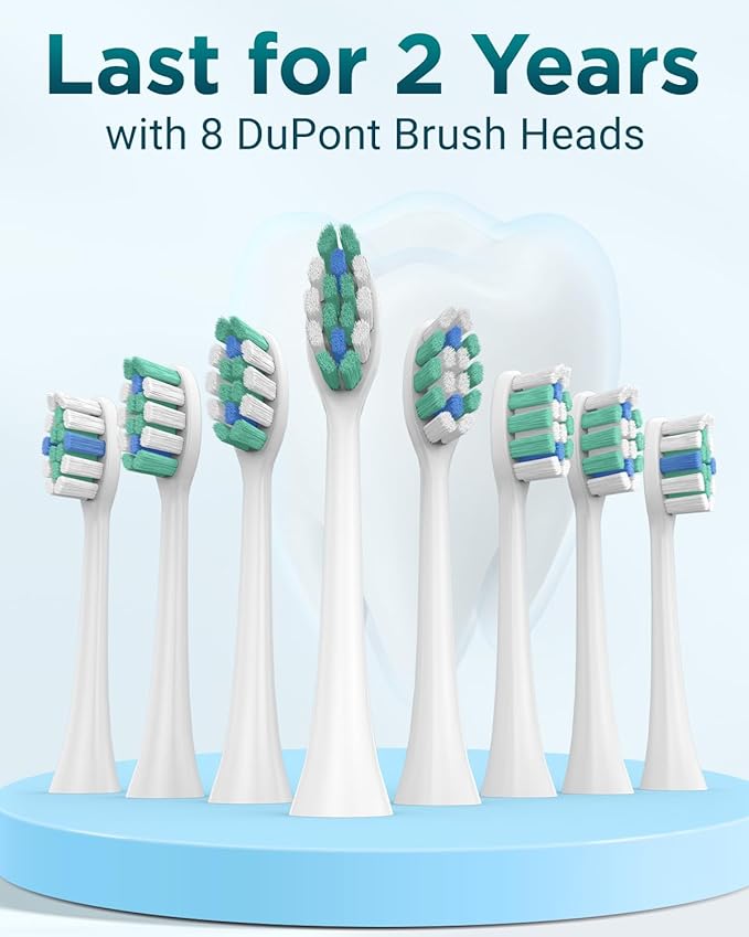 Rtauys S5 Sonic Electric Toothbrush for Adults with 8 Brush Heads, IPX7 Electric Toothbrush with Travel Case, 2.5 Hours Charge for 120 Days, 5 Modes with 2 Minutes Built in Smart Timer Light Purple