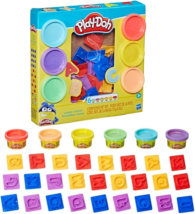 Play-Doh Fundamentals Letters with 26 Letter Stamper Tools, 6 Cans of Assort. Colors, Back to School Classroom Supplies, Kids Arts & Crafts, Preschool Toys, Ages 3+