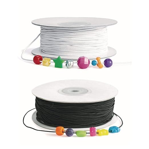 Colorations White & Black Elastic Cord, Each 300 feet, Total 600 feet, Ideal for Bracelets, Necklaces, Jewelry Making, Crafing, Mask-Making and More, Stretchy String, Great Value, Use to Thread Beads