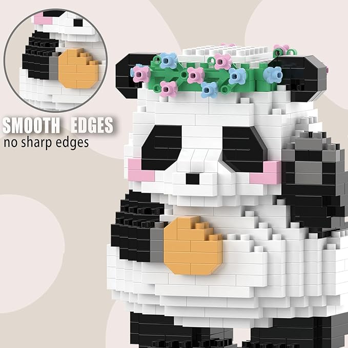 Mini Building Blocks Flower-Crowned Panda, Party Favors- Micro Blocks Panda Toy for Kids 6 7 8 9 10+, Mini Blocks Building Sets for Adults, Birthday for Boys and Girls(599PCS)