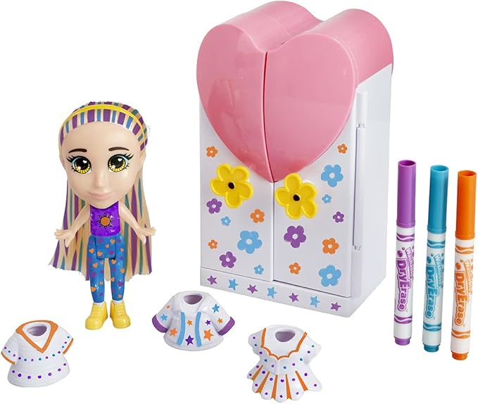 CRAYOLA Colour 'n' Style Friends: Goldie - Catwalk Playset | Colour & Style Your Own Doll, Again and Again! (Includes Magic Dry-Erase Pens) | Ideal For Kids Aged 3+