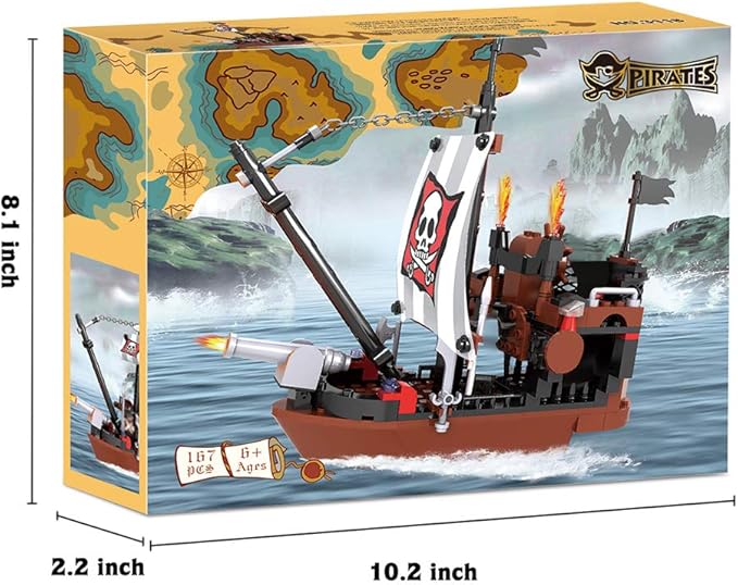 BRICK STORY Pirate Ship Building Blocks with 3 Mini Toy Figures, Boat and Ship Model Pirate Toys Building Kit Pirate Adventure Toys Sets Building Bricks Gifts for Boys Girls Age 6-12 and Up, 167pcs