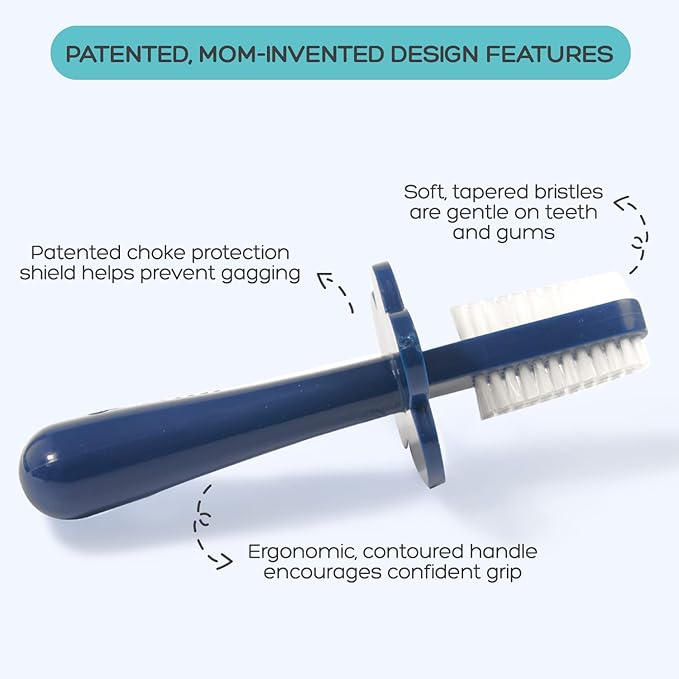 Grabease Baby Toothbrush Double Sided - Training Finger Toothbrush for Toddler Infant, BPA-Free & Phthalate-Free for Baby & Toddler, 1 Pack, Navy
