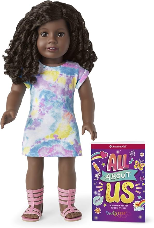 American Girl Truly Me 18-inch Doll #106 with Brown Eyes, Black-Brown Hair, Very Deep Skin, T-shirt Dress, For Ages 6+
