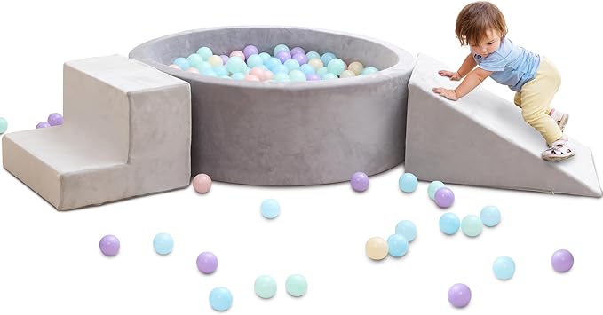 Foam Ball Pit with Play Block for Toddlers Ball Pool Climbing Block Soft Play Equipment for Babies Kids Children Indoor Outdoor Active Play Structure (Ball Pit, Stair, Slope)