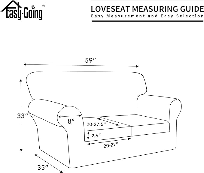 Easy-Going 100% Dual Waterproof Loveseat Cover Stretch Soft Couch Cover for Dogs, Sofa Slipcover for 2 Separate Cushion Couch Leakproof Furniture Protector for Kids, Pets Black