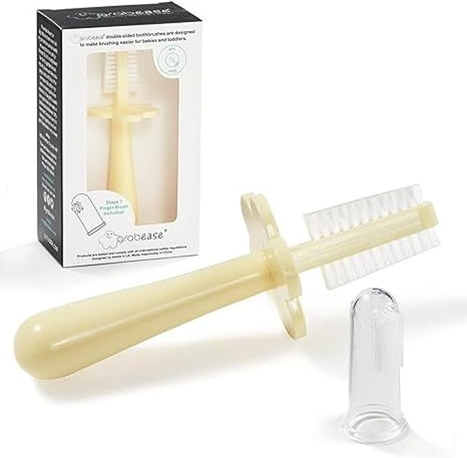 Grabease Baby Toothbrush Double Sided - Training Finger Toothbrush for Toddler Infant, BPA-Free & Phthalate-Free for Baby & Toddler, 1 Pack, Yelow