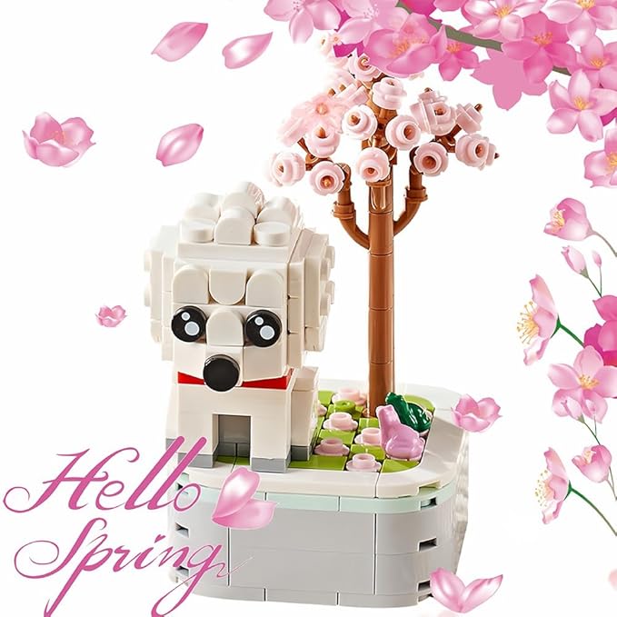 Dog Building Decoration Set Flower Bouquet Blocks- Mini Blocks Arts and Crafts for Kids Ages 6-12+, Home Decor Gifts for Him and Her, Adults(217 PCS)