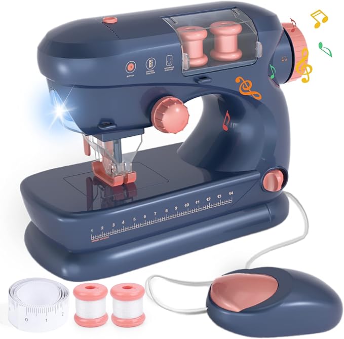 deAO Sewing Machine for Beginners,Sewing Machine Toy with Lights and Music,Control and Accessories Included,Sewing Kit for Kids from 8 Years Old