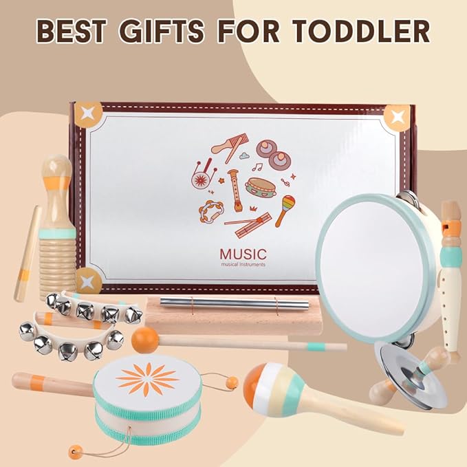 Toddlers Musical Instruments-Baby Montessori Wooden Musical Toys for Toddlers 1-3 Year Old,Kids Percussion Instruments Toy for 1 Year Boy&Girls,Christmas Birthday Gift for 1-3-5+ Year Old