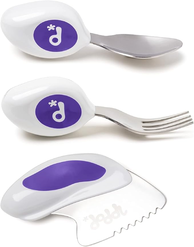 doddl Toddler Utensils, Ergonomic Fork Spoon and Knife Set for Self Feeding, Stainless Steel Silverware for 1-3 Year Olds, BPA Free, Dishwasher Safe (Indigo)