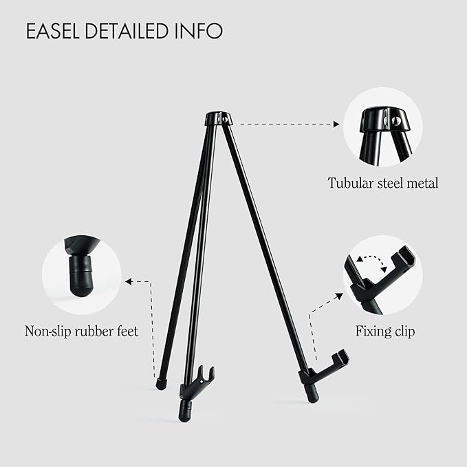 ARTIFY 14'' Tabletop Instant Display Easel, Black Steel Table Top Easels for Display, Tripod for Canvas, Paintings, Signs, Posters