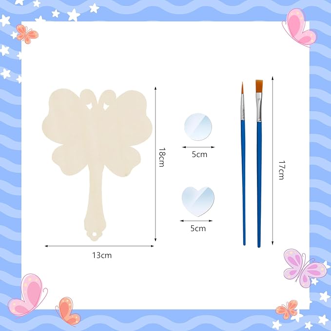 Fennoral 9 Pack Wooden Mirror Craft for Kids Decorate You Own Butterfly Mirrors for Girls DIY Paint Wooden Hand Mirror Butterfly Craft for Art Activities Birthday Gifts