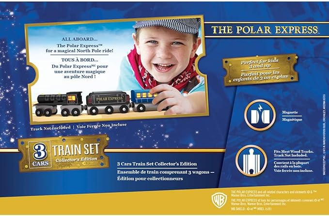 Masterpieces – The Polar Express Train, 3 Piece Set, Officially Licensed Collector’s Edition Toy, Wooden Magnetic Engine and Cars, Kids Toddlers Boys and Girls, Ages 3+