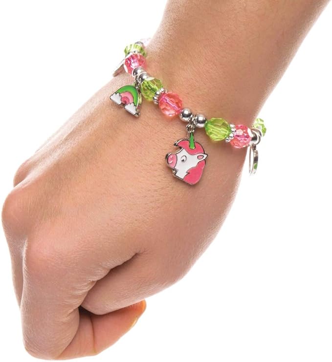 Baker Ross AW622 Unicorn Charm Bracelet Kits - Pack of 3, Make Your Own Colorful Bangle Charms, with Beads, Charms and Elastic Cord for Kids Arts and Crafts Activities