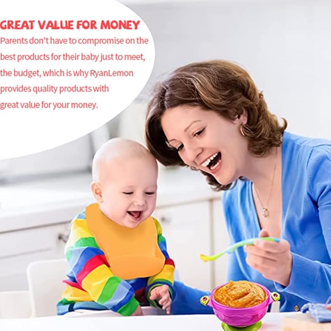 RyanLemon Baby Feeding Set, Baby Flatware Sets, Silicone Baby Led Weaning Set, Suction Plate and Bowl, Pocket Bib, Spoon Fork, Toddler Flatware Set for Babies 6 Months+, Dark pink