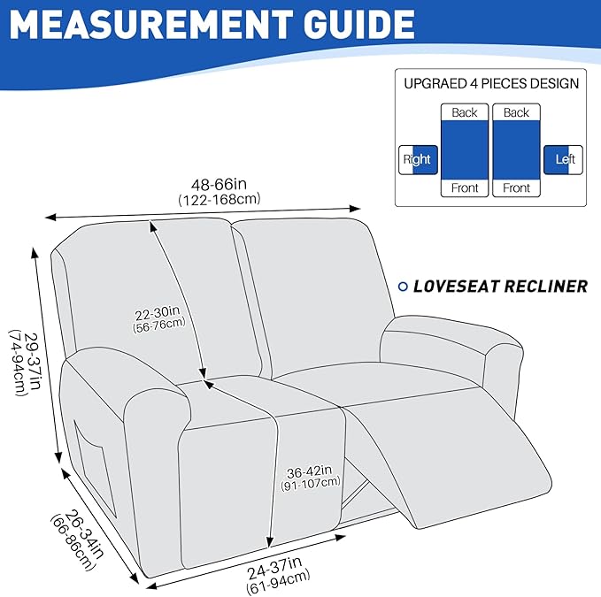 MAXIJIN Waterproof Loveseat Recliner Cover 4 Pieces Reclining Love Seat Slipcvers, Recliner Sofa Cover 2 Seater with Elastic Straps & Pockets for Pet, Kids (Loveseat Recliner, Light Coffee)