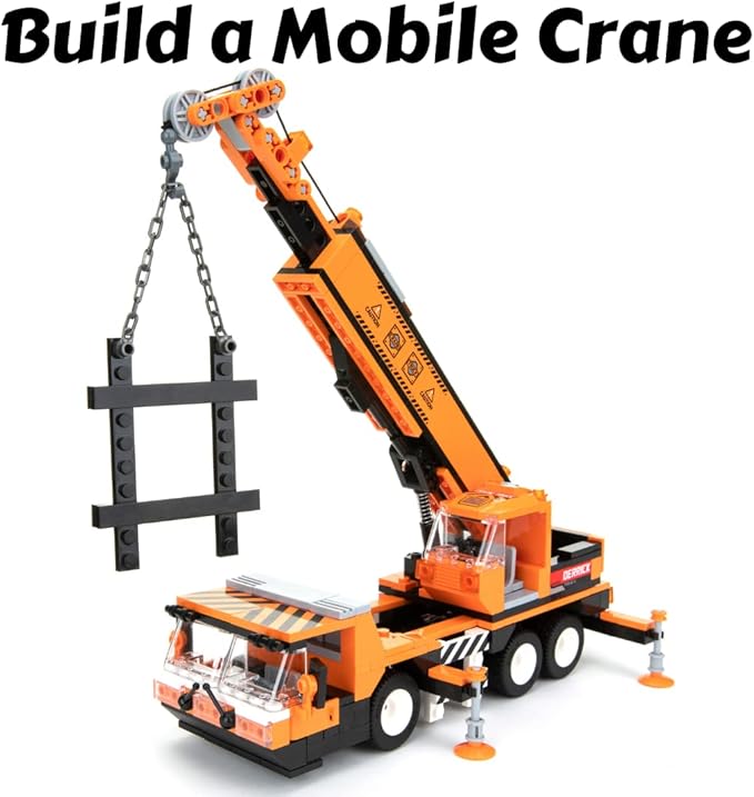 Mobile Crane Building Block Set (475pcs) and Construction Tower Crane. Two Building Kits in one Set! Toy Blocks Suitable for Boys and Girls.