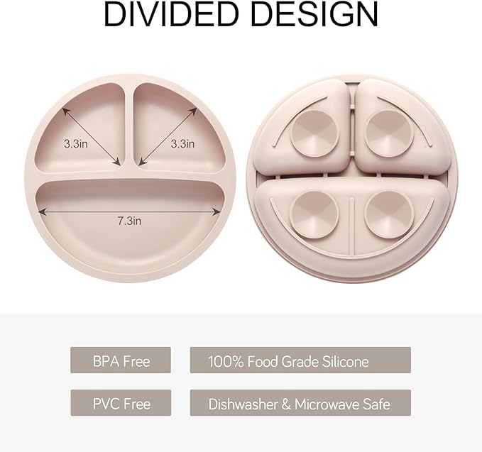 Silicone Baby Feeding Set, 2 Pack Divided Toddler Plates with Suction, 2 Pack Spoons and Forks Set, BPA Free, Baby Led Weaning Supplies for Baby Utensils Baby Eating Essentials