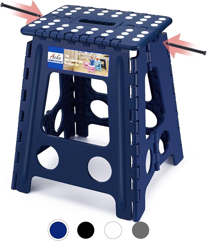 ACKO Folding Step Stool Foldable 16 Inch Stool 400 lbs Capacity,Plastic Stools for Adults and Kids,Collapsible Stool for Kitchen, Stepping Stool with Handle(Royal Blue)