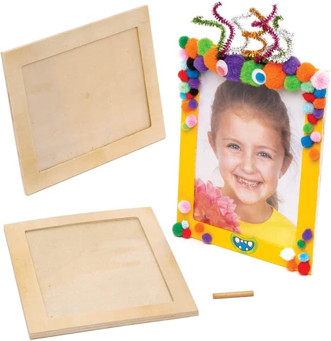Baker Ross AW724 Large Wooden Photo Frames - Pack of 4, Creative Art and Craft Supplies for Kids to Make and Decorate