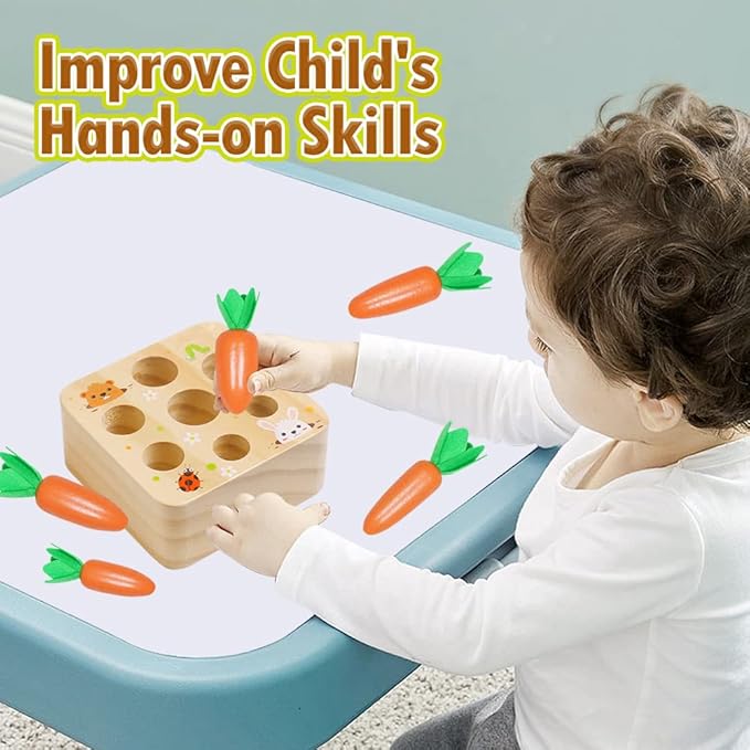 Skrtuan Montessori Toys for Babies 6-12 Months, Wooden Toys for 1 2 3 Year Old Toddlers, Educational Carrot Harvest Shape Sorting Matching Puzzle, Developmental Birthday Gifts for Boys and Girls