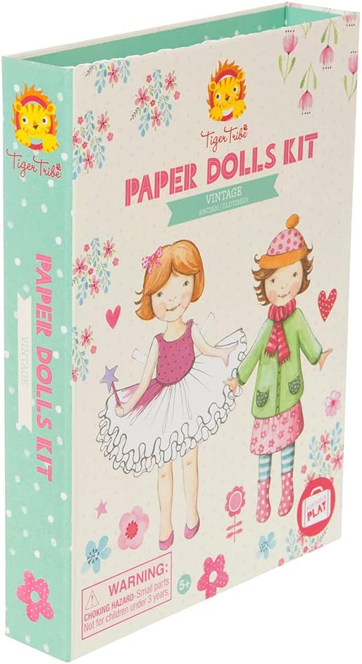 Tiger Tribe: Paper Dolls Kit - Vintage - Design & Dress 2 Paper Dolls, Includes Clothes You Color in, Colored Clothes, Stickers & Colored Pencils