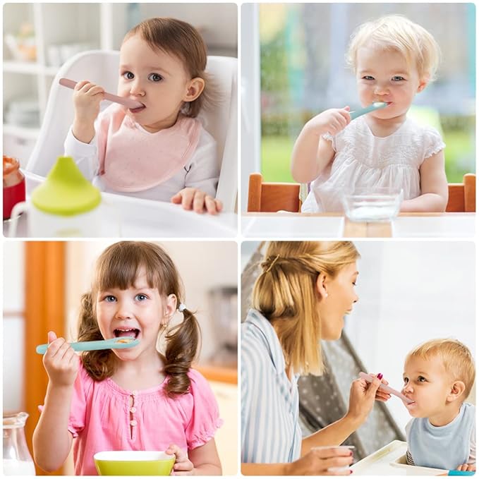 Vicloon Silicone Baby Spoon and Fork Set, 4PCS Baby Led Weaning Spoons and Forks Set, First Stage Feeding Spoons for Infants, Silicone Baby Spoon,Silicone Feeding Spoons Dishwasher Safe,Baby Utensils