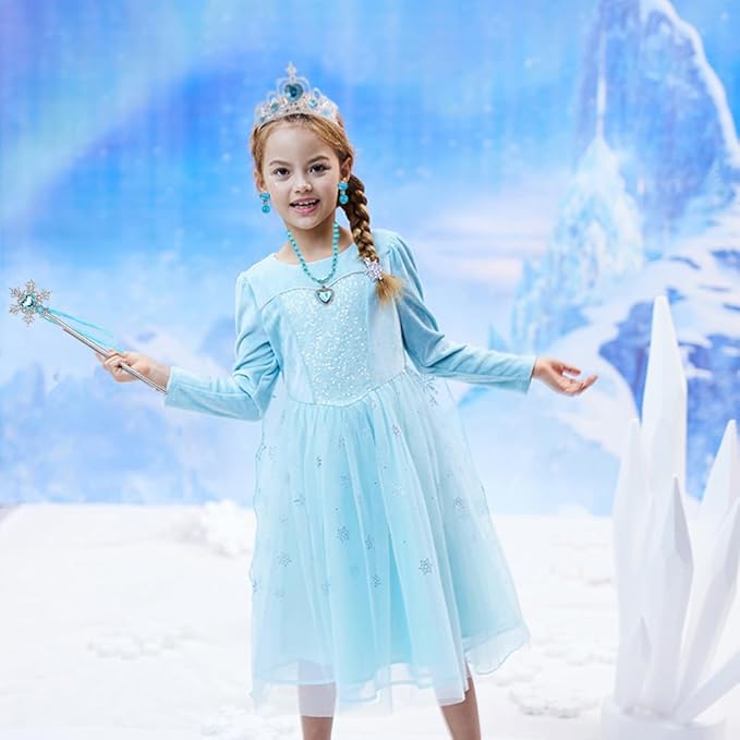 Princess Elsa Costume Dress up Accessories for Girls Cosplay Accessories Christmas Gifts Set Gloves Tiara Crown Necklace Wand (Blue02)