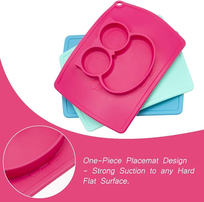 Qshare Toddler Plate, Portable Baby Plate for Toddlers and Kids, BPA-Free Strong Suction Plates for Toddlers, Dishwasher and Microwave Safe Silicone Placemat 11x8x1 inch