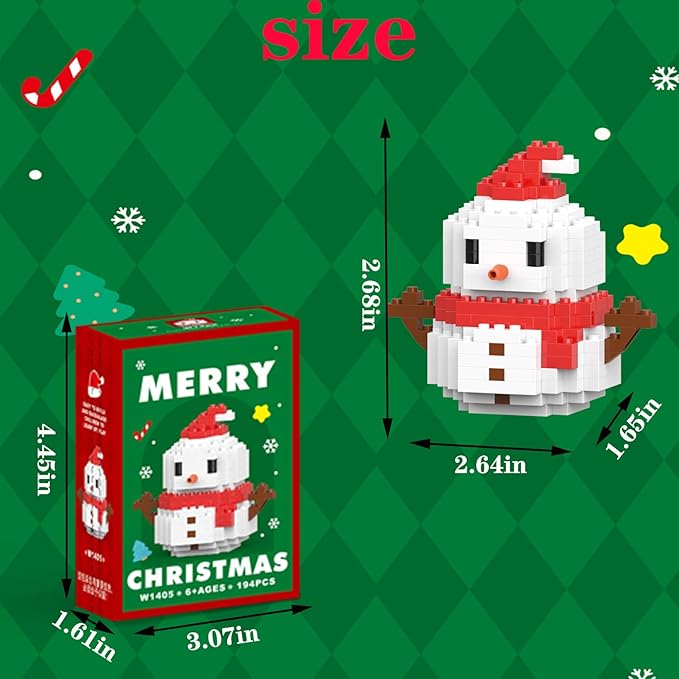 Christmas Red Snowman Building Blocks Set Compatible with Lego Advent Calendar 2024 Stacking New Toys Holiday Present Box New Year Xmas Gifts for Kids for Boys & Girls and Adults