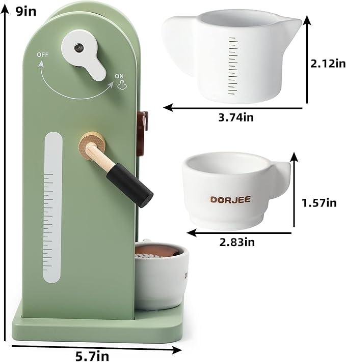 Dorjee Kids Coffee Maker Playset with Grinder, Play to Learn Coffee Making Routine, Stimulates Imaginative Pretend Play and Life Skills, Gifts for Toddler Girls and Boys, 14pcs in Wood