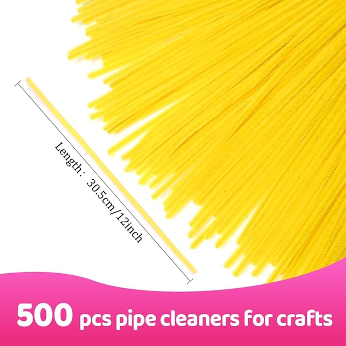 Praisebank 500pcs Yellow Pipe Cleaners, Pipe Cleaners, Pipe Cleaners for Crafts.